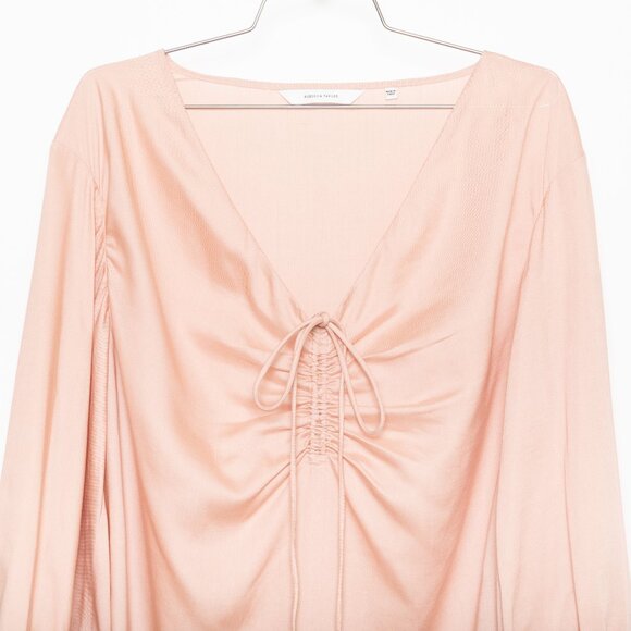 Rebecca Taylor Blush Pink Tencel Drawstring Long Sleeve Blouse - Sz 12 - Picture 4 of 10
